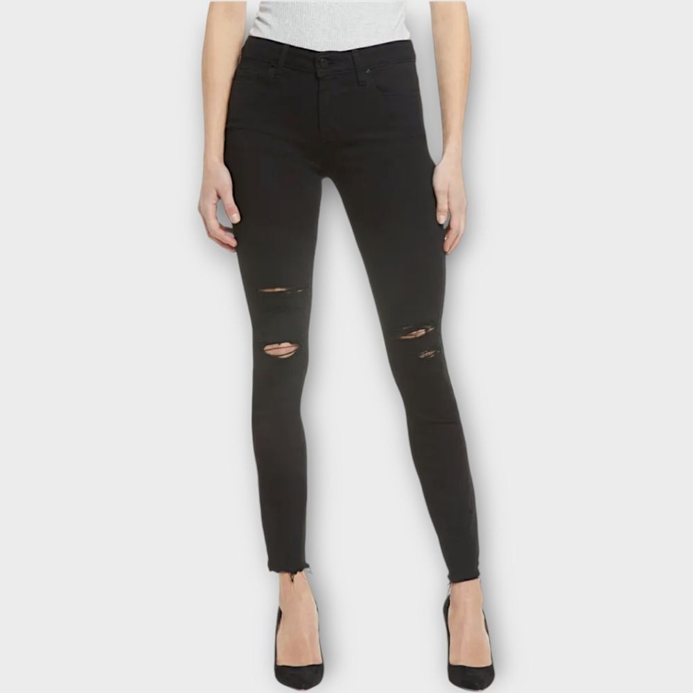 PAIGE Verdugo Ankle Distressed / Deconstructed Jeans in Pitch Black, Size 25